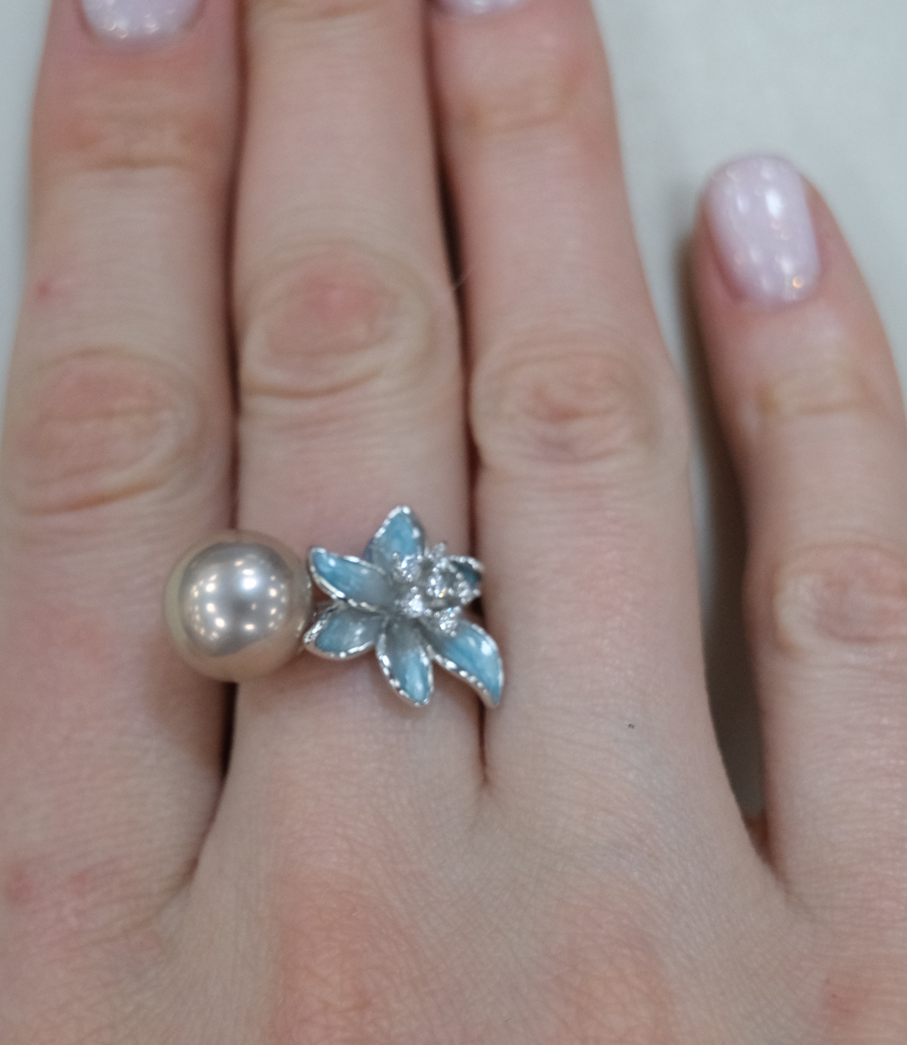 Серебряное кольцо с жемчугом Эдисон "Цветок"